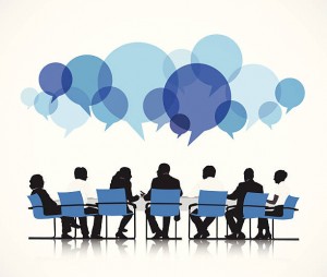 vector-of-group-of-people-discussing-vector-id496158107